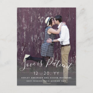 Love is Patient Script Photo Wedding Postponed Briefkaart