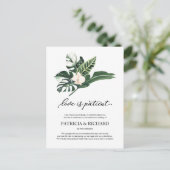 Love is Patient Tropical Wedding Postponement Briefkaart (Staand voorkant)