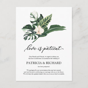 Love is Patient Tropical Wedding Postponement Briefkaart