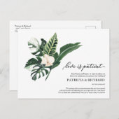 Love is Patient Tropical Wedding Postponement Briefkaart (Voorkant / Achterkant)