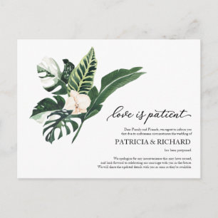 Love is Patient Tropical Wedding Postponement Briefkaart