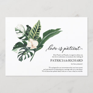Love is Patient Tropical Wedding Postponement Kaart