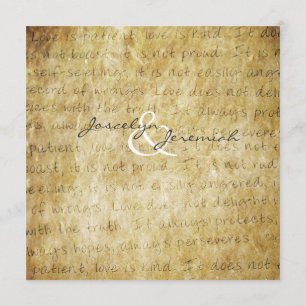 Love is Patient Vintage Wedding Invitation Kaart