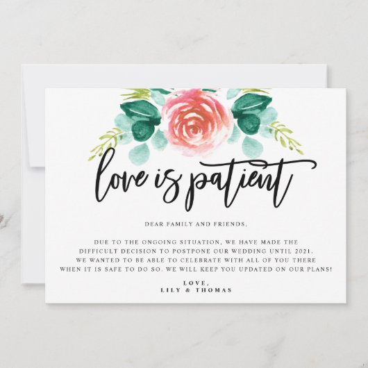 Love is Patient Wedding Postponement Aankondiging (Voorkant)