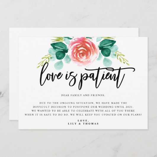 Love is Patient Wedding Postponement Aankondiging (Voorkant / Achterkant)