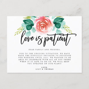 Love is Patient Wedding Postponement Aankondigingskaart
