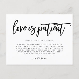 Love is Patient Wedding Postponement Aankondigingskaart