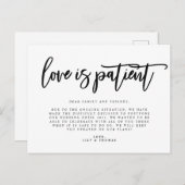 Love is Patient Wedding Postponement Aankondigingskaart (Voorkant / Achterkant)