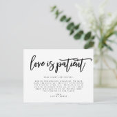 Love is Patient Wedding Postponement Aankondigingskaart (Staand voorkant)