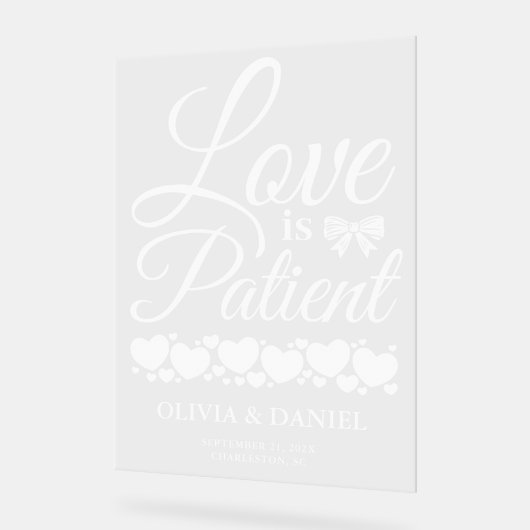 Love is Patient Wedding Welcome Acryl Bord (Hoek)