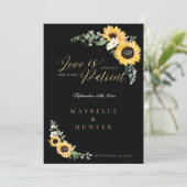 Love is Patient Yellow Waterverf Sunflower Wreath Save The Date (Staand voorkant)