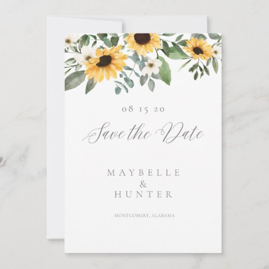 Love is Patient Yellow Waterverf Sunflower Wreath Save The Date (Voorkant)