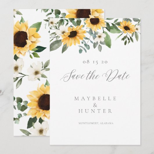 Love is Patient Yellow Waterverf Sunflower Wreath Save The Date (Voorkant / Achterkant)