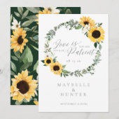 Love is Patient Yellow Waterverf Sunflower Wreath Save The Date (Voorkant / Achterkant)