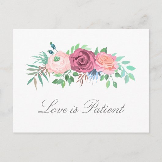 Love is Patiëntenpasta Floral Wedding Postponement Aankondigingskaart (Voorkant)