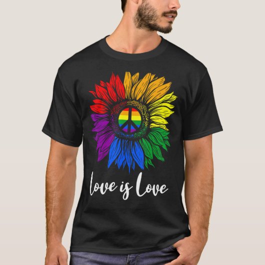 Love is Peace Sunflower Lgbt Pride Gay Lesbia T-shirt (Voorkant)