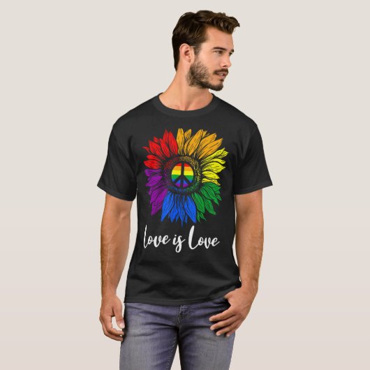 Love is Peace Sunflower Lgbt Pride Gay Lesbia T-shirt (Voorkant volledig)