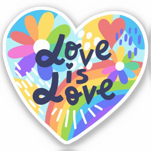 Love is Rainbow and Flowers Heart Kiss Sticker (Voorkant)