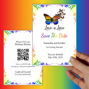 Love is Rainbow Theme Save the Date Kaart