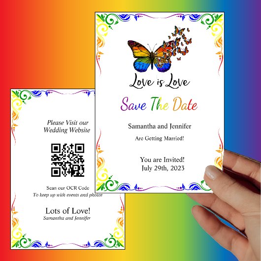 Love is Rainbow Theme Save the Date Kaart