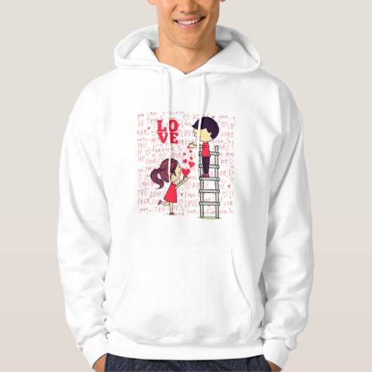 “Love Is Reaching Each Other – Cute Cartoon Valent Hoodie (Voorkant)