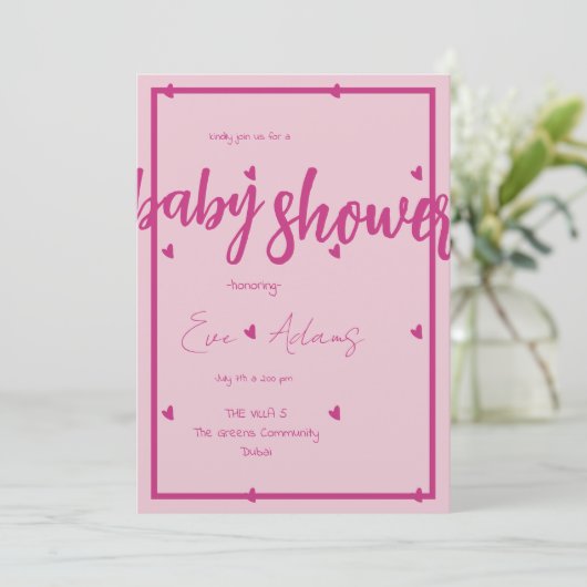 Love is Roze Collectie Baby shower Invitation Kaart (Staand voorkant)