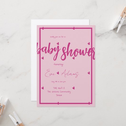 Love is Roze Collectie Baby shower Invitation Kaart (Voorkant / Achterkant in situ)
