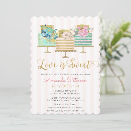 Love is Sweet Baby shower Invitation Kaart (Staand voorkant)