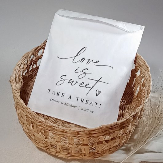 Love is Sweet Black and White Script Wedding Bedankzakje