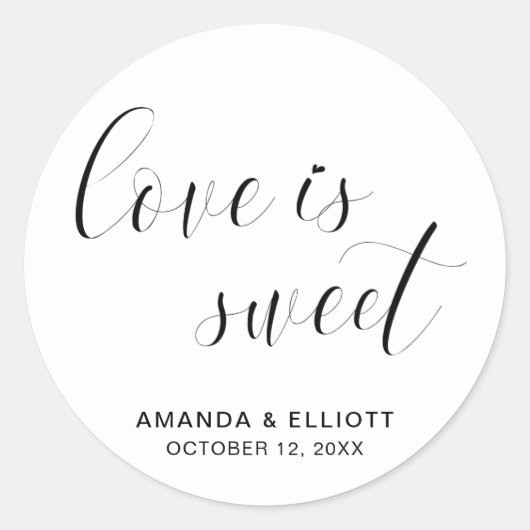 Love is Sweet Black and White Typography Wedding Ronde Sticker (Voorkant)