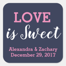 Love is Sweet Black Pink Navy Blue Engage Favor Vierkante Sticker