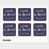 Love is Sweet Black Pink Navy Blue Engage Favor Vierkante Sticker (Vel)