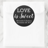 Love is Sweet Black Silver Wedding Engage Favor Ronde Sticker (Tas)