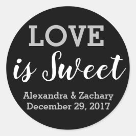 Love is Sweet Black Silver Wedding Engage Favor Ronde Sticker