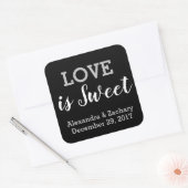 Love is Sweet Black Silver Wedding Engage Favor Vierkante Sticker (Envelop)