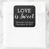 Love is Sweet Black Silver Wedding Engage Favor Vierkante Sticker (Tas)