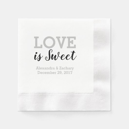 Love is Sweet Black Silver Wedding Verloving Servet (Voorkant)