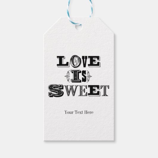 LOVE IS SWEET Black & White Vintage Weddenschap Cadeaulabel (Voorkant)