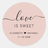 Love Is Sweet Blush Roze Trouwen Ronde Sticker (Voorkant)