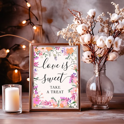 Love Is Sweet Boho Pink Floral Vrijgezellenfeest Poster
