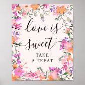 Love Is Sweet Boho Pink Floral Vrijgezellenfeest Poster (Voorkant)