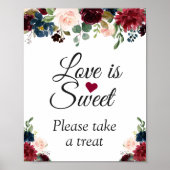 Love is Sweet Burgundy Blush Blue Floral Sign Poster (Voorkant)