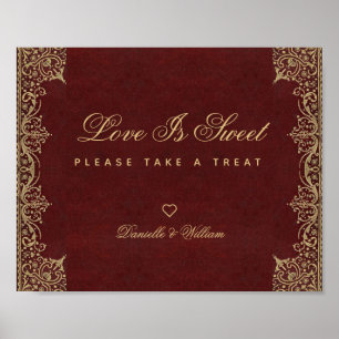 Love is Sweet Burgundy Gold Snoep Bar Weduwen Sign Poster