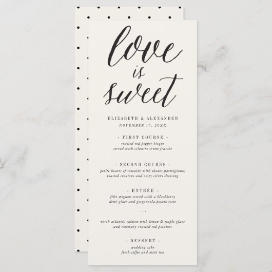 Love is Sweet Calligraphy Script Classic Wedding Menu (Voorkant / Achterkant)