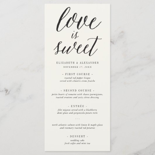 Love is Sweet Calligraphy Script Classic Wedding Menu (Voorkant)