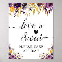 Love is Sweet Calligraphy Script Paarse Bloemen Poster