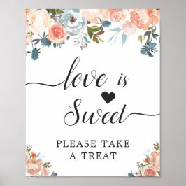 Love Is Sweet Calligraphy Script Peach Floral Poster