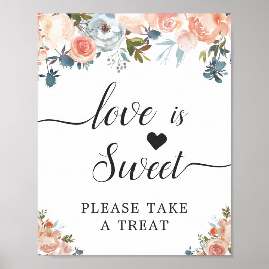 Love Is Sweet Calligraphy Script Peach Floral Poster (Voorkant)