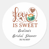 Love Is Sweet Coffee Heart Calligraphy  Ronde Sticker (Voorkant)