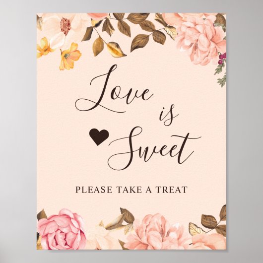 Love is Sweet Dessert Bar Blush Gold Chic Floral Poster (Voorkant)